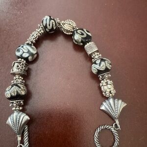 Handcrafted Black & Silver Beaded Bracelet
